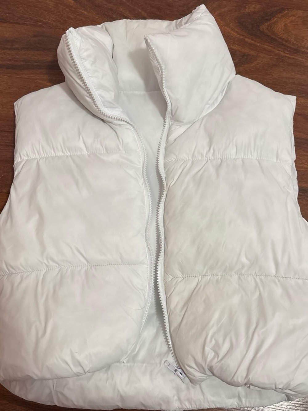 Amazon White Puffer Vest with Stand Collar